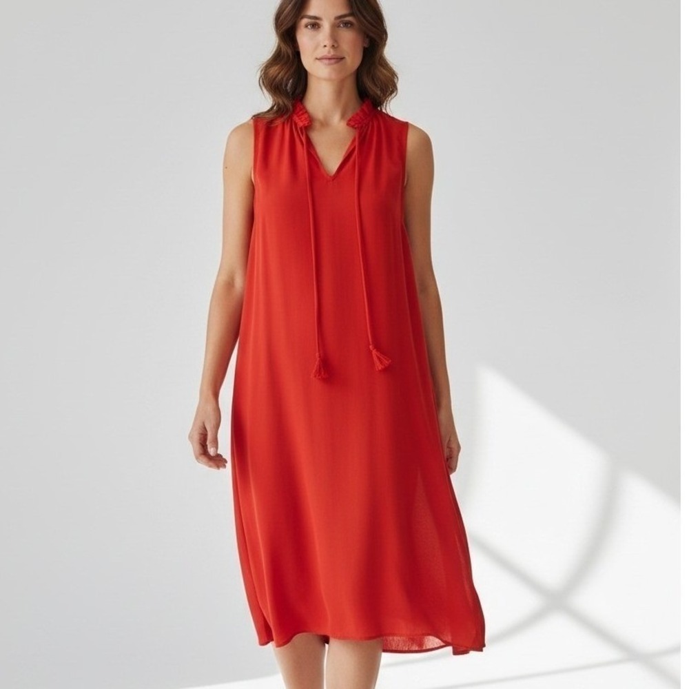 Scotch & Soda Maison Scotch Red Sleeveless Ruffle Neck Tassel Shift Dress Size S